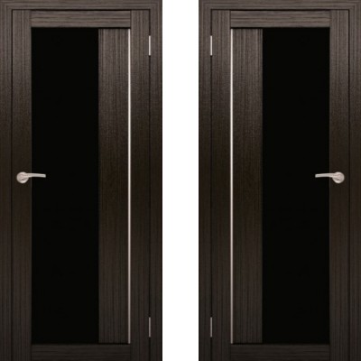 Дверное полотно АМАТИ-09 Дуб венге экошпон ПО-600 черное стекло