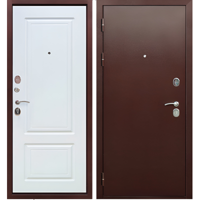 Дверь металлическая Тайга 9 см Медный Антик/Белый Клен 860*2050 левая