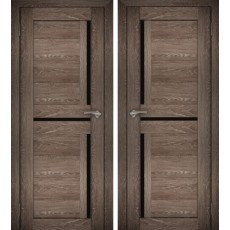 Дверное полотно АМАТИ-18 (Дуб шале-корица) ПО-700 черное стекло
